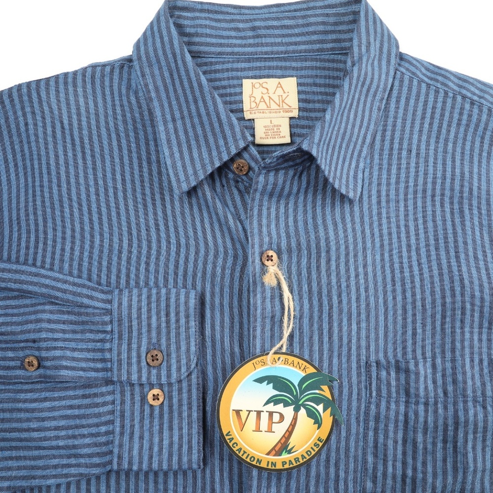 Jos A Bank Pure Linen Button Down Blue Shirt